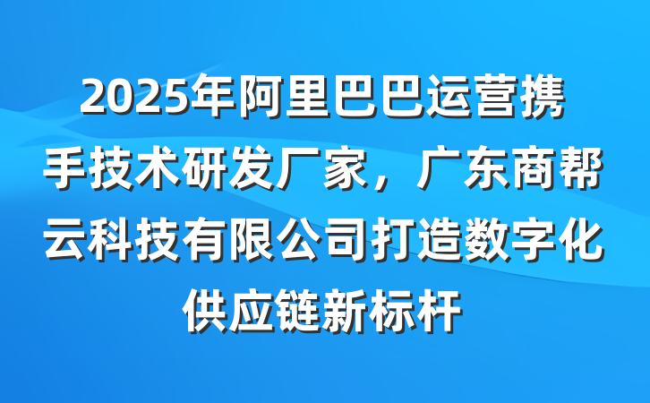 2025年阿里巴巴运营携手技术研发厂家，广东商帮云科技有限公司打造数字化供应链新标杆