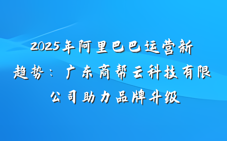 2025年阿里巴巴运营新趋势：广东商帮云科技有限公司助力品牌升级