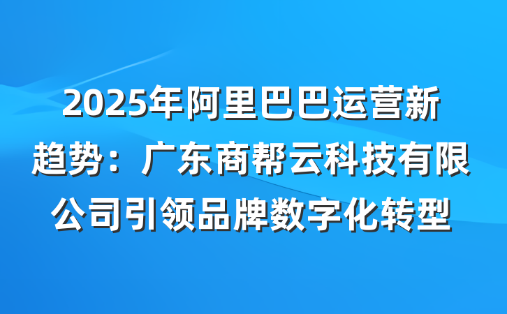 2025年阿里巴巴运营新趋势：广东商帮云科技有限公司引领品牌数字化转型