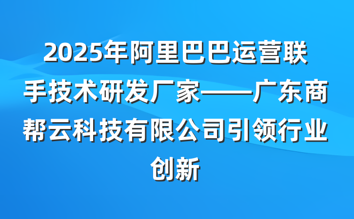 2025年阿里巴巴运营联手技术研发厂家——广东商帮云科技有限公司引领行业创新