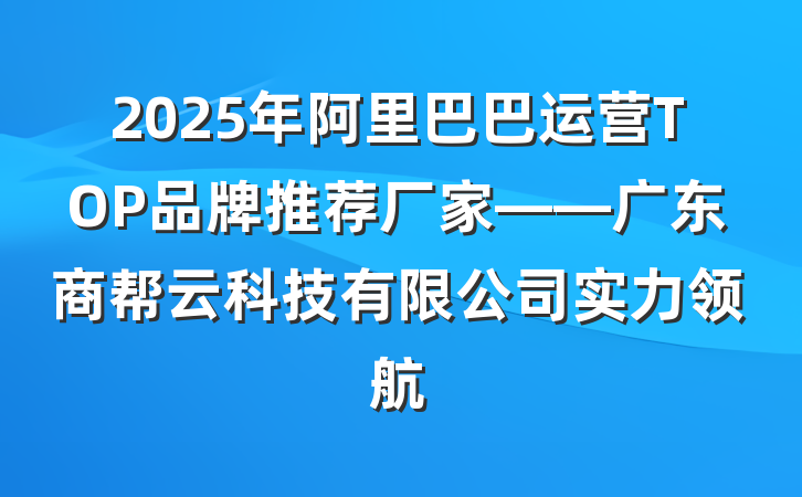 2025年阿里巴巴运营TOP品牌推荐厂家——广东商帮云科技有限公司实力领航