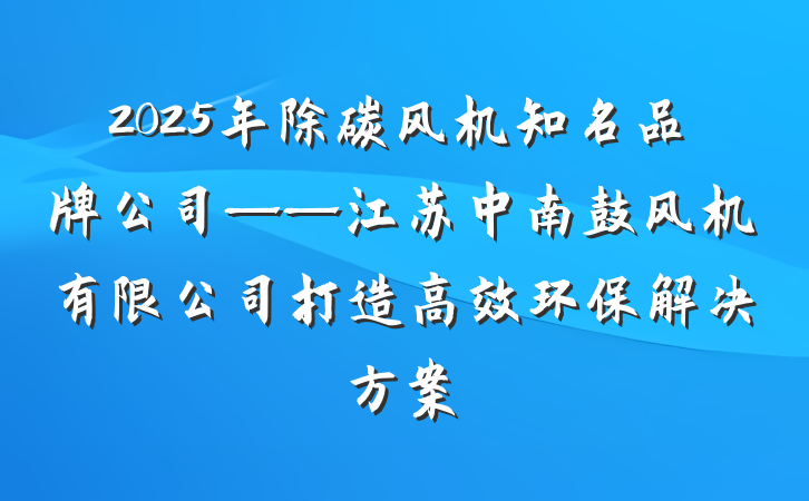 2025年除碳风机知名品牌公司——江苏中南鼓风机有限公司打造高效环保解决方案