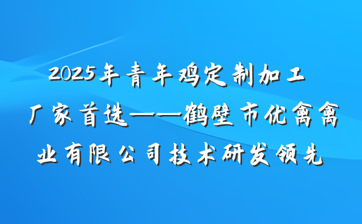 2025年青年鸡定制加工厂家首选——鹤壁市优禽禽业有限公司技术研发领先