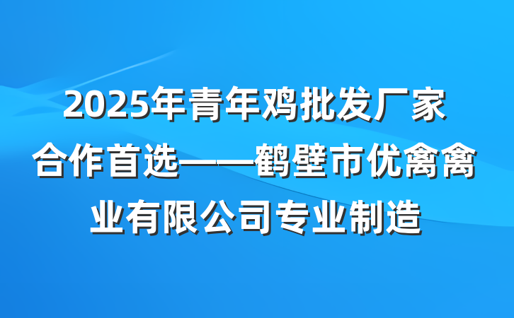 2025年青年鸡批发厂家合作首选——鹤壁市优禽禽业有限公司专业制造