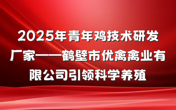 2025年青年鸡技术研发厂家——鹤壁市优禽禽业有限公司引领科学养殖