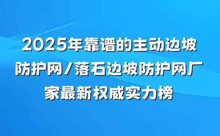 2025年靠谱的主动边坡防护网/落石边坡防护网厂家最新权威实力榜