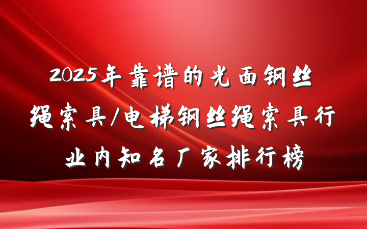 2025年靠谱的光面钢丝绳索具/电梯钢丝绳索具行业内知名厂家排行榜