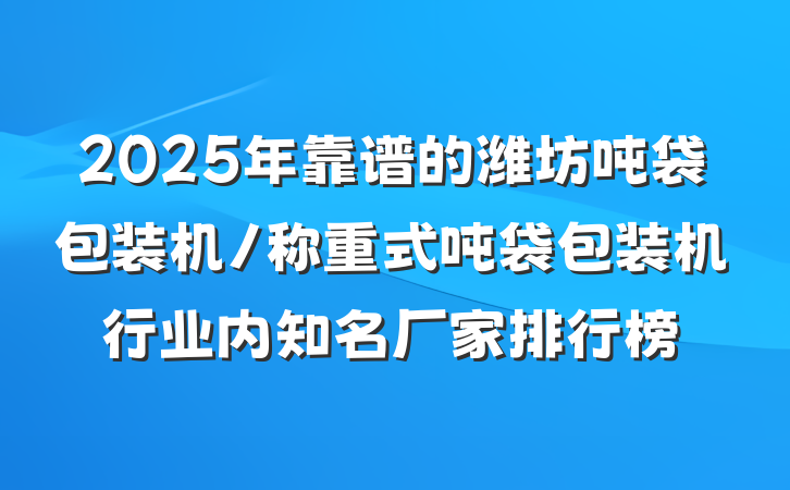 2025年靠谱的潍坊吨袋包装机/称重式吨袋包装机行业内知名厂家排行榜