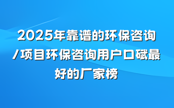 2025年靠谱的环保咨询/项目环保咨询用户口碑最好的厂家榜