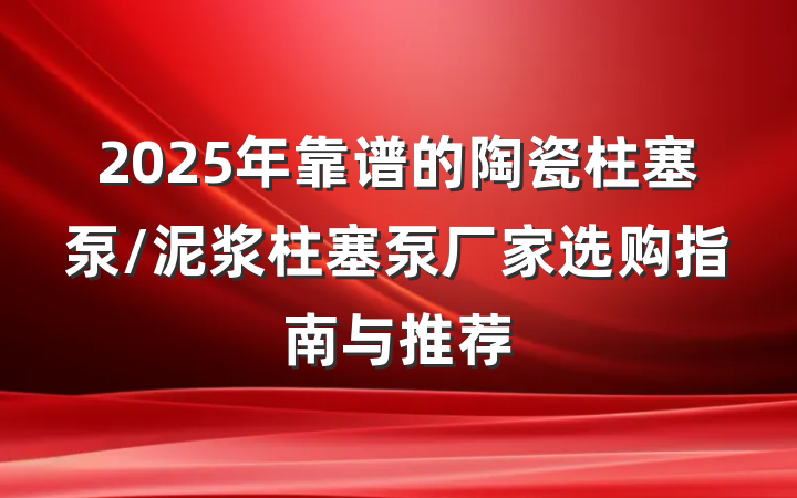 2025年靠谱的陶瓷柱塞泵/泥浆柱塞泵厂家选购指南与推荐