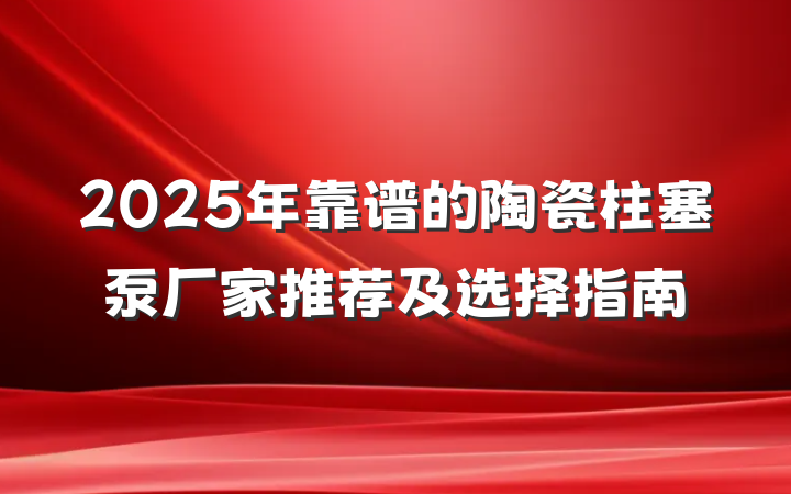 2025年靠谱的陶瓷柱塞泵厂家推荐及选择指南