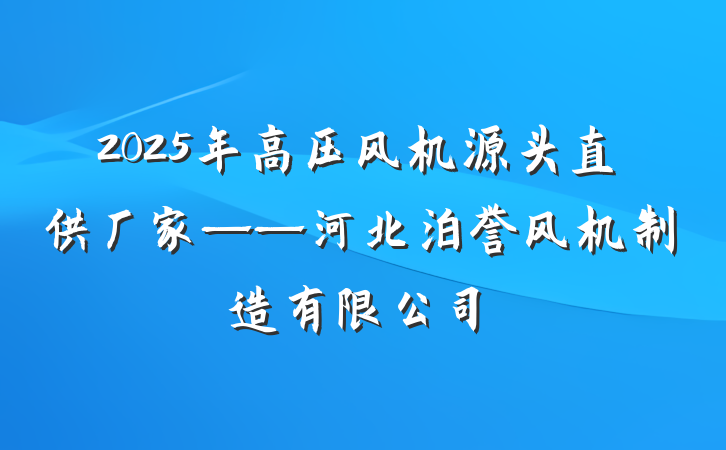 2025年高压风机源头直供厂家——河北泊誉风机制造有限公司