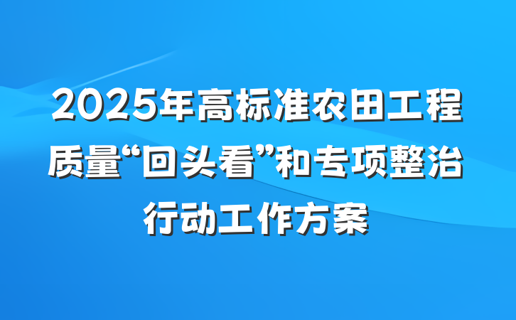 2025年高标准农田工程质量“回头看”和专项整治行动工作方案