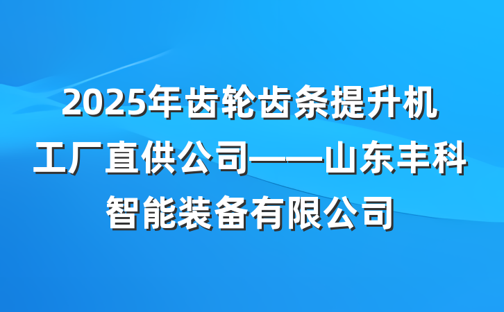 2025年齿轮齿条提升机工厂直供公司——山东丰科智能装备有限公司