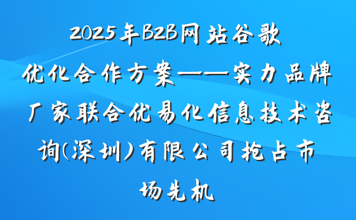 2025年B2B网站谷歌优化合作方案——实力品牌厂家联合优易化信息技术咨询(深圳)有限公司抢占市场先机