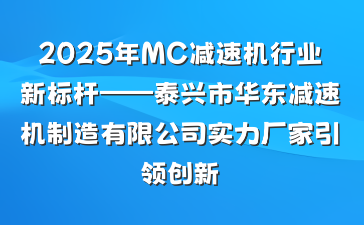 2025年MC减速机行业新标杆——泰兴市华东减速机制造有限公司实力厂家引领创新