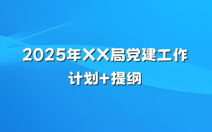 2025年XX局党建工作计划 提纲