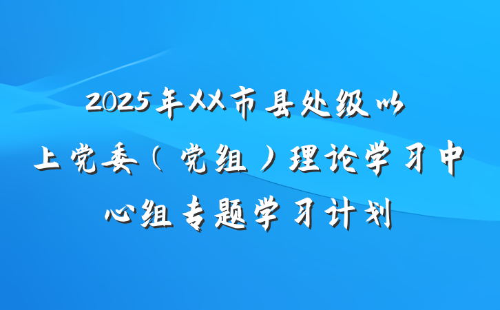 2025年XX市县处级以上党委（党组）理论学习中心组专题学习计划