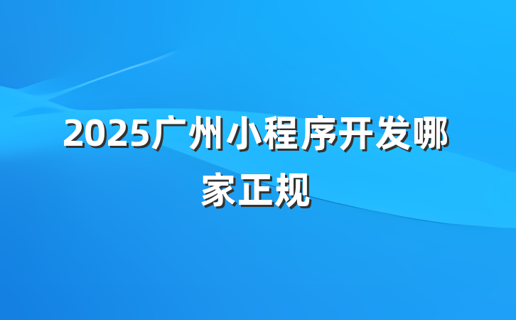 2025广州小程序开发哪家正规