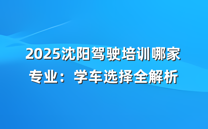 2025沈阳驾驶培训哪家专业：学车选择全解析