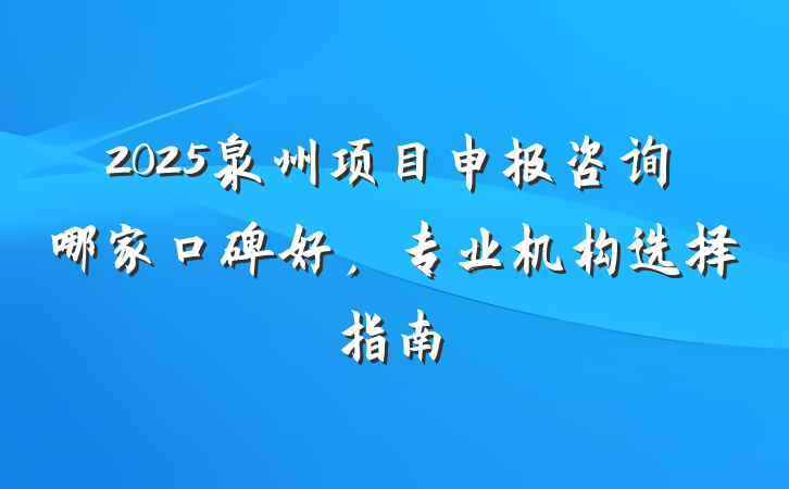 2025泉州项目申报咨询哪家口碑好，专业机构选择指南