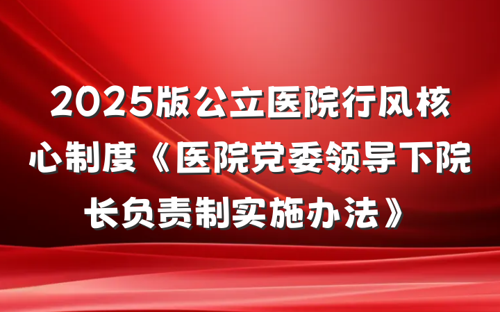 2025版公立医院行风核心制度《医院党委领导下院长负责制实施办法》