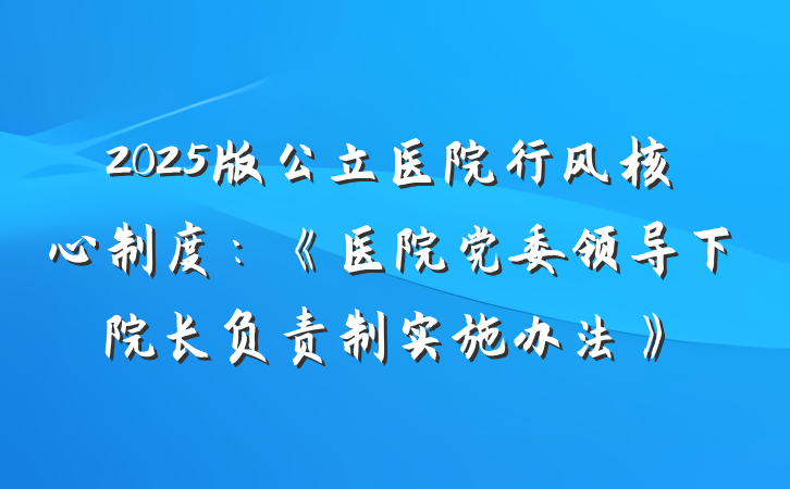 2025版公立医院行风核心制度：《医院党委领导下院长负责制实施办法》