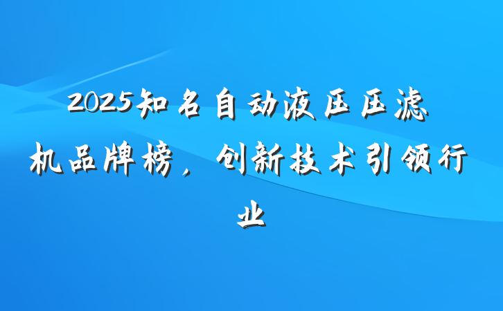2025知名自动液压压滤机品牌榜,创新技术引领行业