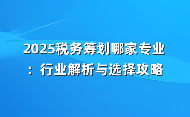 2025税务筹划哪家专业:行业解析与选择攻略