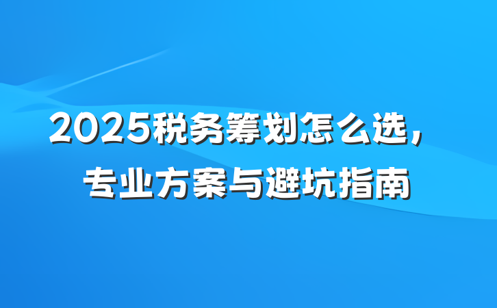 2025税务筹划怎么选,专业方案与避坑指南