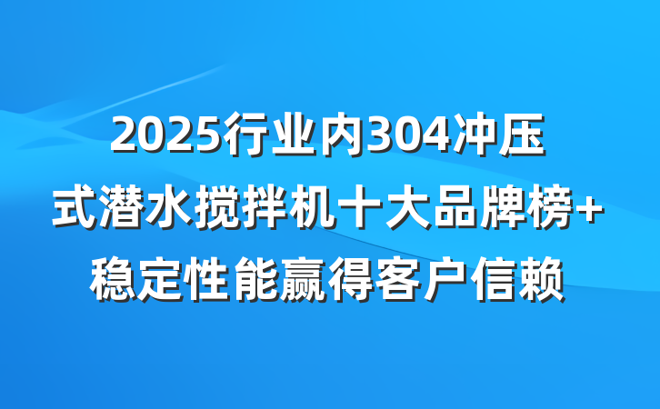 2025行业内304冲压式潜水搅拌机十大品牌榜 稳定性能赢得客户信赖