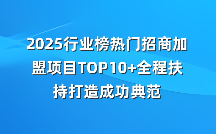 2025行业榜热门招商加盟项目TOP10 全程扶持打造成功典范