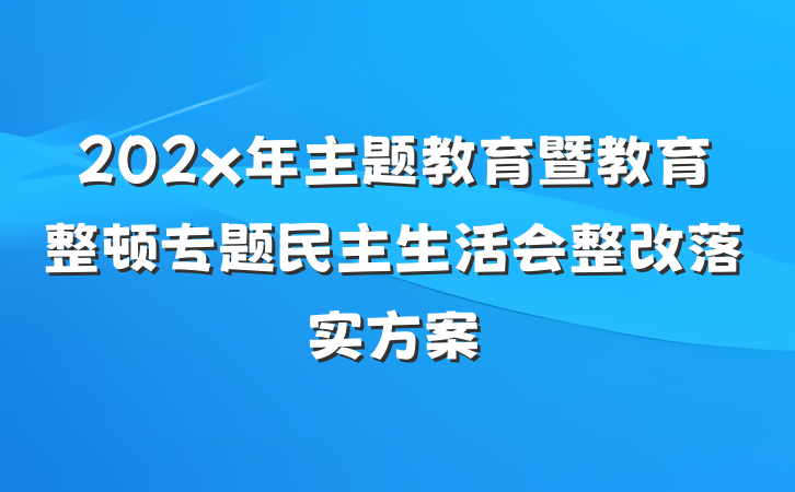 202x年主题教育暨教育整顿专题民主生活会整改落实方案