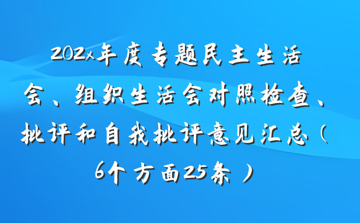 202x年度专题民主生活会、组织生活会对照检查、批评和自我批评意见汇总（6个方面25条）