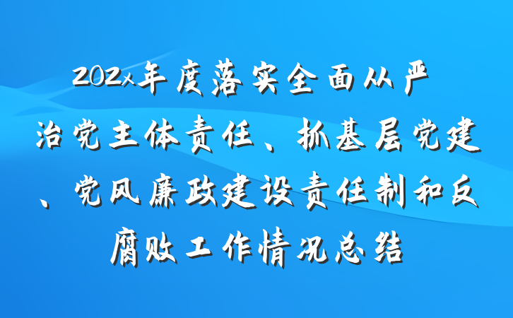 202x年度落实全面从严治党主体责任、抓基层党建、党风廉政建设责任制和反腐败工作情况总结