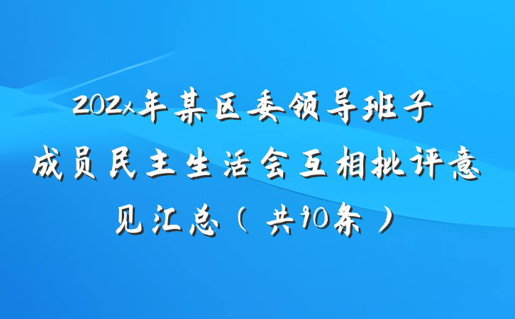 202x年某区委领导班子成员民主生活会互相批评意见汇总（共90条）