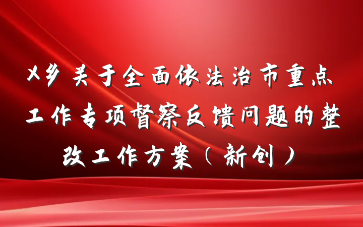 X乡关于全面依法治市重点工作专项督察反馈问题的整改工作方案（新创）