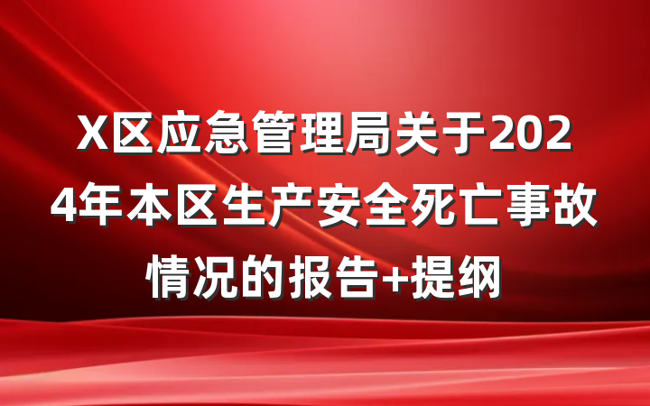 X区应急管理局关于2024年本区生产安全死亡事故情况的报告 提纲