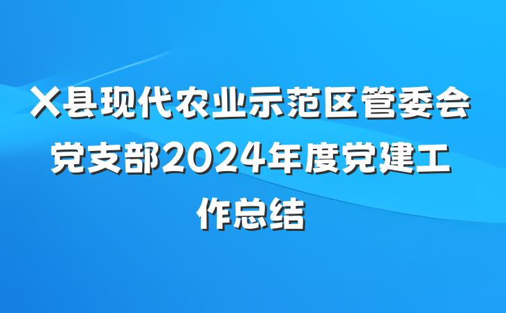 X县现代农业示范区管委会党支部2024年度党建工作总结