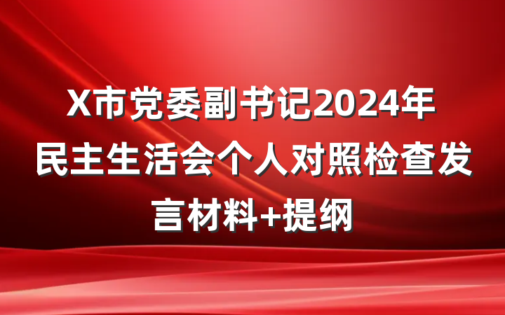 X市党委副书记2024年民主生活会个人对照检查发言材料 提纲