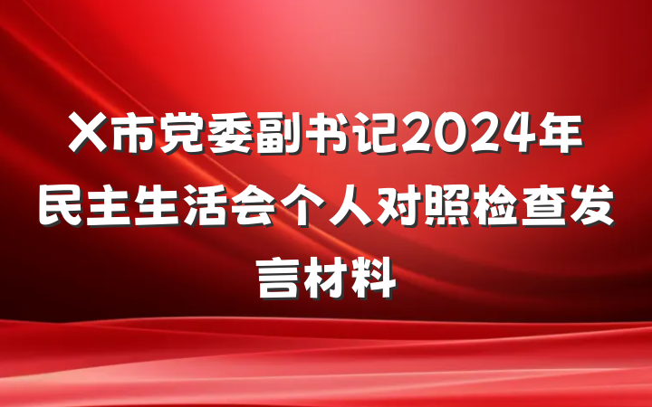 X市党委副书记2024年民主生活会个人对照检查发言材料