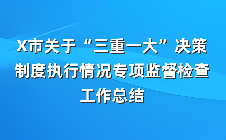 X市关于“三重一大”决策制度执行情况专项监督检查工作总结