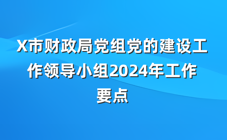 X市财政局党组党的建设工作领导小组2024年工作要点