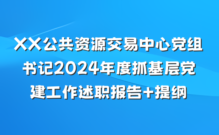 XX公共资源交易中心党组书记2024年度抓基层党建工作述职报告 提纲
