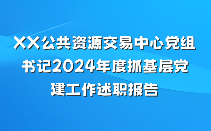 XX公共资源交易中心党组书记2024年度抓基层党建工作述职报告