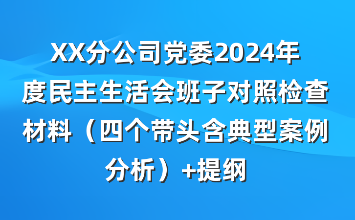XX分公司党委2024年度民主生活会班子对照检查材料（四个带头含典型案例分析） 提纲