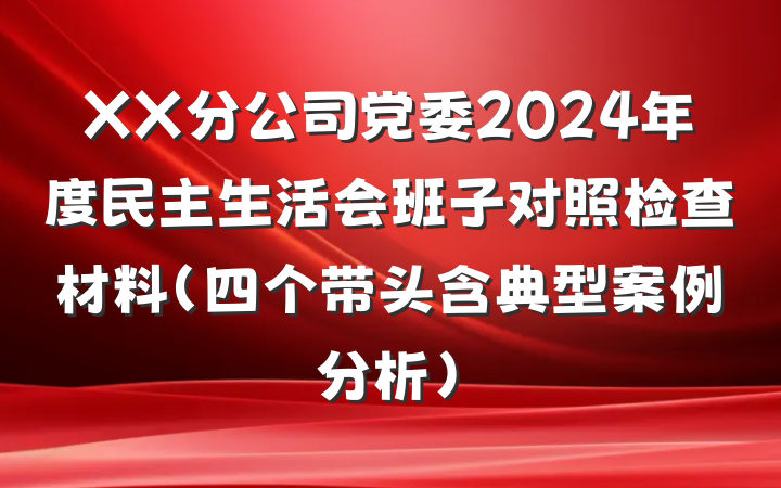 XX分公司党委2024年度民主生活会班子对照检查材料（四个带头含典型案例分析）
