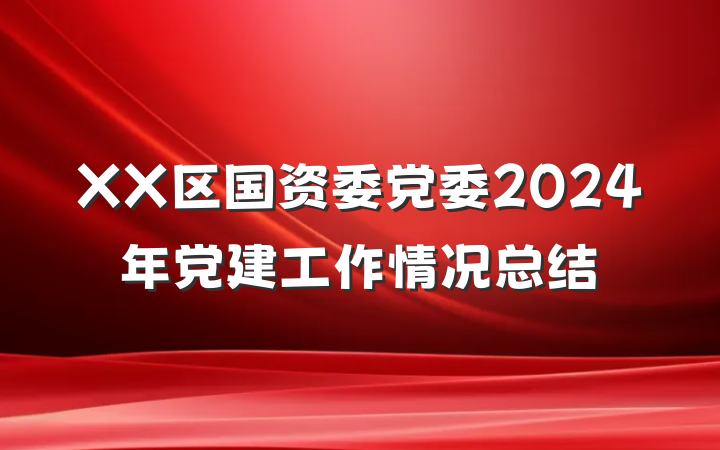 XX区国资委党委2024年党建工作情况总结