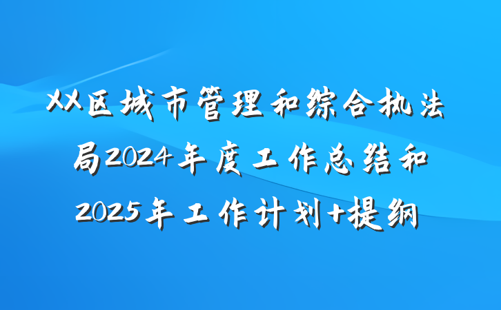 XX区城市管理和综合执法局2024年度工作总结和2025年工作计划 提纲