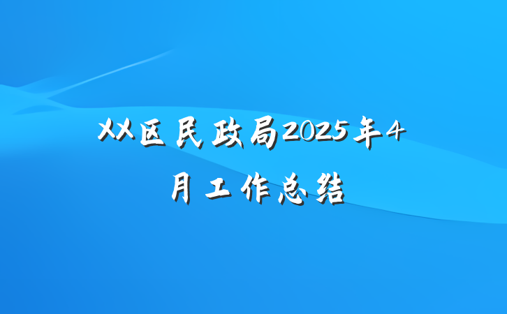 XX区民政局2025年4月工作总结